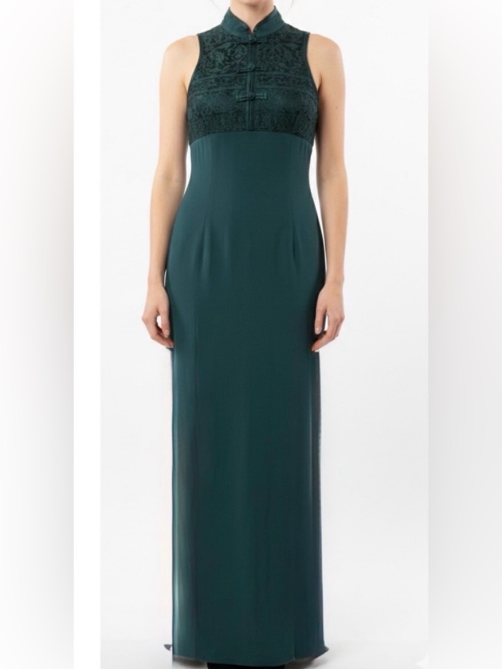 Vintage Dawn Joy Fashion Emerald Green Sleeveless Empire Waist Long Dress 7/8